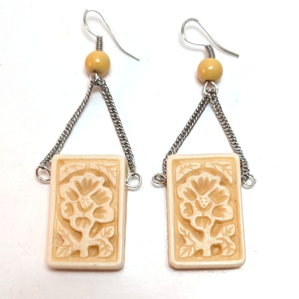 Handmade Vintage 90s Floral Dangle Earrings Boho Cottagecore Kawaii Fairycore